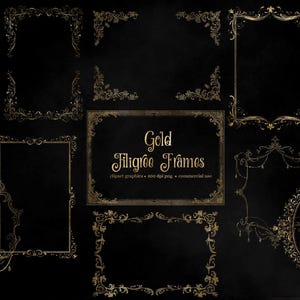 Gold Filigree Frames Clipart – Vintage Baroque Borders (PNG, Instant Download)