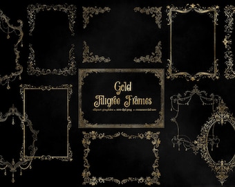 Gold Filigree Frames Clipart – Vintage Baroque Borders (PNG, Instant Download)