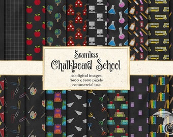 Chalkboard School Digital Paper - seamless back to school and teacher blackboard patterns for instant download commercial use