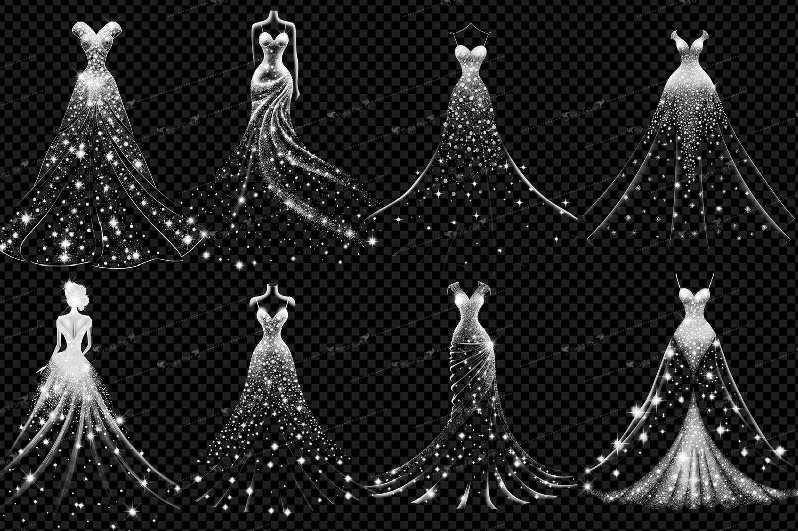 Diamond Gown Clipart, Sparkling Wedding Dress Graphics (PNG, Digital ...