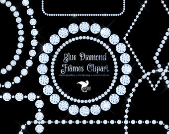 Blue Diamond Frames Clipart, Wedding Invitation Design (PNG, Digital Download)