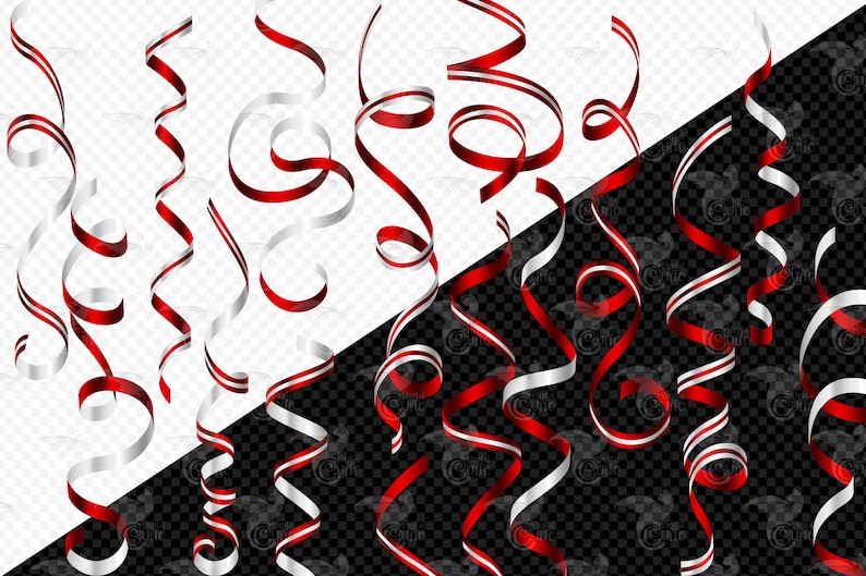 Red and White Ribbon Clip Art curling ribbons in png format instant download for commercial use
