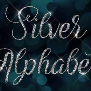 CLIP ART - Not a Font - Ornate Silver Glitter Alphabet, Silver Letters, silver glitter clip art, script diamond bling sparkle letters