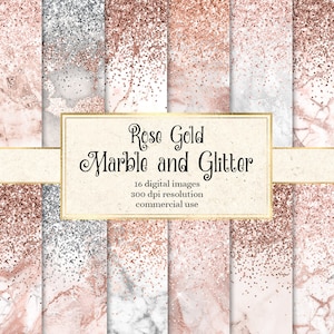 Carta digitale glitterata effetto marmo oro rosa, sfondi per album (download digitale)