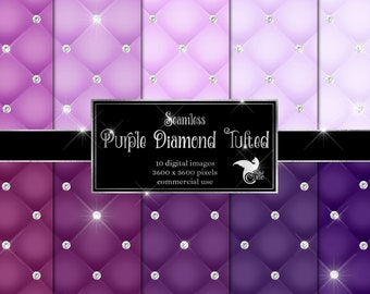 Purple Diamond Tufted Digital Paper - seamless luxury glam quilted backgrounds instant download for commercial use
