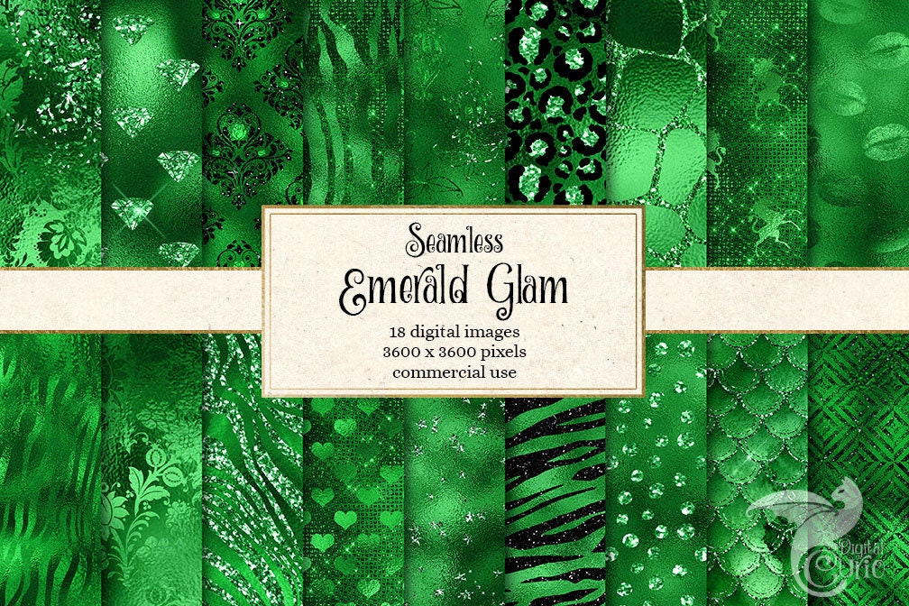 Emerald Green Glam Digital Paper, emerald digital paper, green foil metallic backgrounds, scrapbook paper, digital green glitter texture