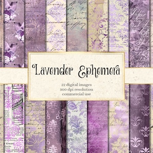 Carta digitale Lavanda Ephemera, carta scrapbook vintage download istantaneo, vecchie texture di carta, sfondi digitali stampabili decoupage