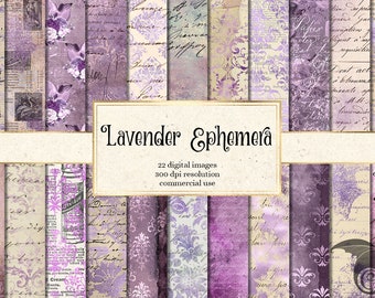Lavender Ephemera Digital Paper, Vintage Textures (Digital Download)