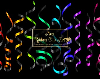 Neon Ribbon Clip Art - curling ribbons in png format instant download for commercial use