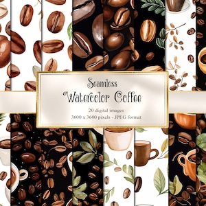 Carta digitale per caffè ad acquerello, texture stampabili per chicchi di caffè senza soluzione di continuità carta per album stampabile