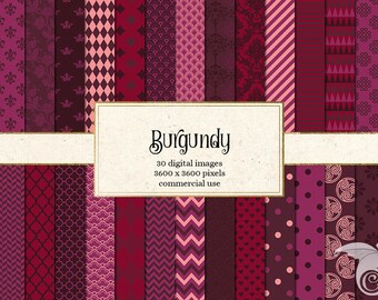 Burgundy Digital Paper, baby shower paper, pattern backgrounds, valentine wedding scrapbook paper instant download commercial use