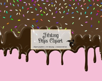 Frosting Drips Clipart – Chocolate & Strawberry Sprinkles Overlays (Digital Download)