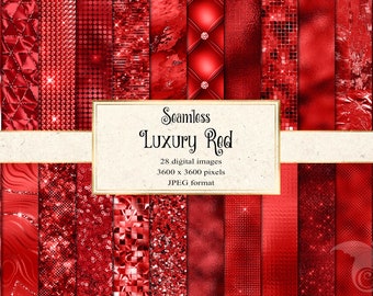 Carta digitale rossa di lusso, trame rosse senza cuciture, glitter rosso, lamina rossa, paillettes, uso commerciale con download istantaneo digitale trapuntato di diamanti