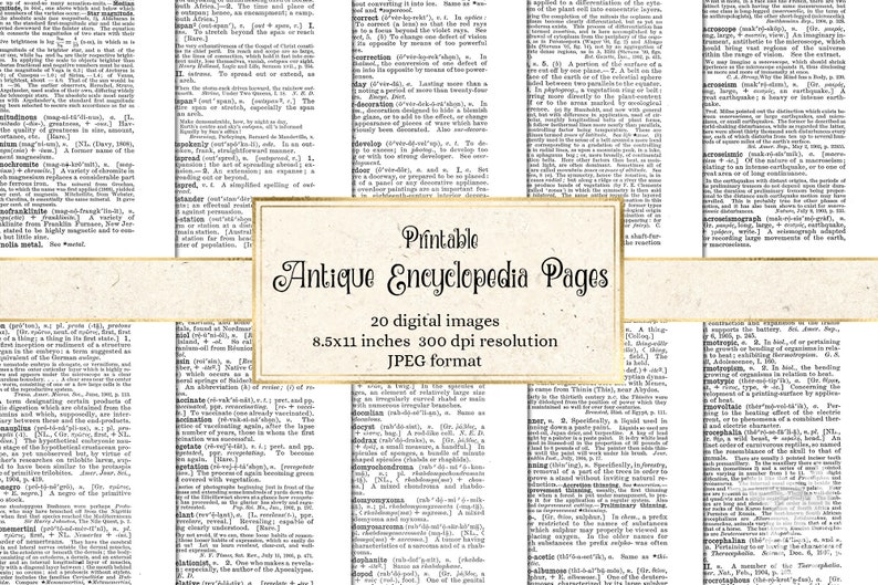 Antique Encyclopedia Pages digital backgrounds of vintage dictionary and encyclopedia pages for art prints commercial use image 1