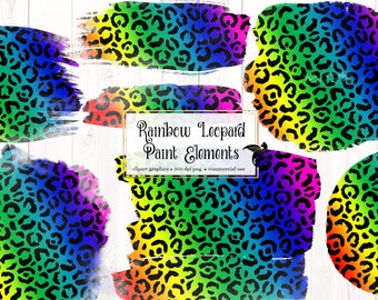 Rainbow Leopard Paint Elements - PNG digital download for sublimation designs and commercial use