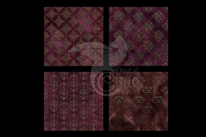 Rust Damask Texture Sangria Rust Damask Digital Paper – Burgundy Antique Seamless Patterns ...