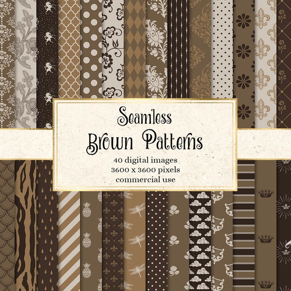 Brown Digital Paper, 40 patterns in seamless format for scrapbooking and baby showers instant download commercial use