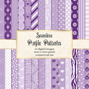 Papel digital roxo, 40 padrões roxos em formato perfeito para scrapbooking e chás de bebê, download instantâneo para uso comercial