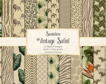Vintage Safari Digital Paper, Seamless Animal Print Textures (digital ...