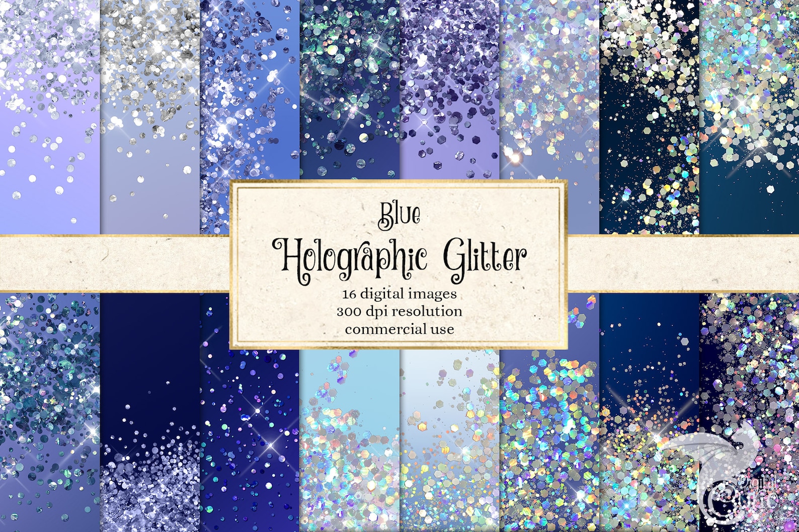 Blue Holographic Glitter Digital Paper printable scrapbook Etsy