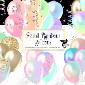 Pastell Regenbogen Luftballons Clipart - Pastell Party Clip Art Luftballons in einzeln und Bündel druckbare kommerzielle Nutzung sofortiger Download