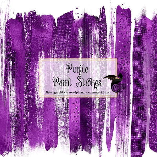 Purple Glitter Paint Strokes Clipart, PNG (Digital Download)