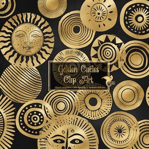 Golden Circles Elements Clipart, fantasia boho folha de ouro clip art gráficos PNG download instantâneo para uso comercial