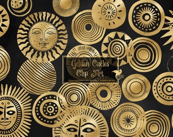 Gouden cirkel clipart, boho zon maan graphics (digitale png-download)