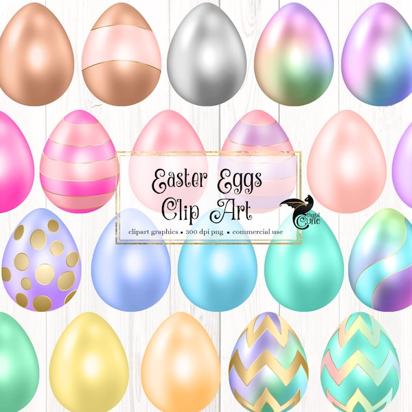 Easter Eggs Clipart, pastel rainbow and gold eggs instant download for commercial use