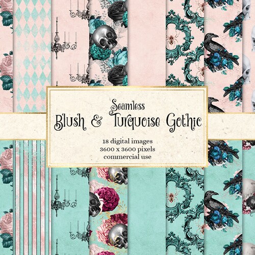 Turquoise Skull Digital Paper Seamless Gothic Skull Patterns - Etsy
