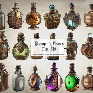 Steampunk Potions Clipart - clip art graphics and collage sheets for altered art or junk journals instant download commercial use