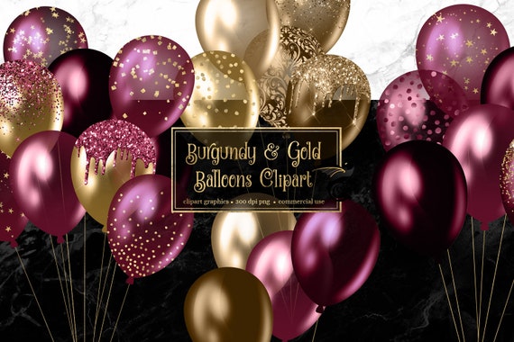 Clipart palloncini bordeaux e oro, sovrapposizioni digitali png