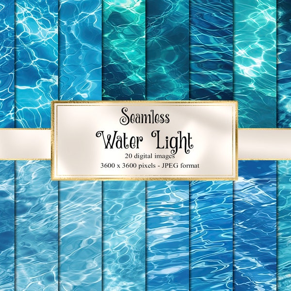 Water Light Digital Paper - digital texture backgrounds with light reflection in pool and ocean water for commercial use