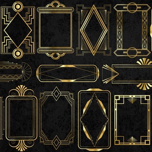 Gold Art Deco Frames Clipart - vintage retro frame PNG and vector clip art instant download for commercial use