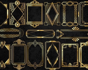 Gold Art Deco Frames Clipart - cadre rétro vintage PNG et vector clip art téléchargement instantané pour un usage commercial