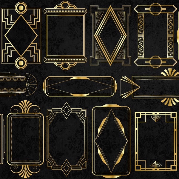 Gold Art Deco Rahmen Clipart - Vintage Retro PNG Vektor (Digitaler Download)