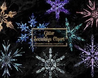 Clipart de flocos de neve com glitter - gráficos digitais iridescentes para download imediato e uso comercial.