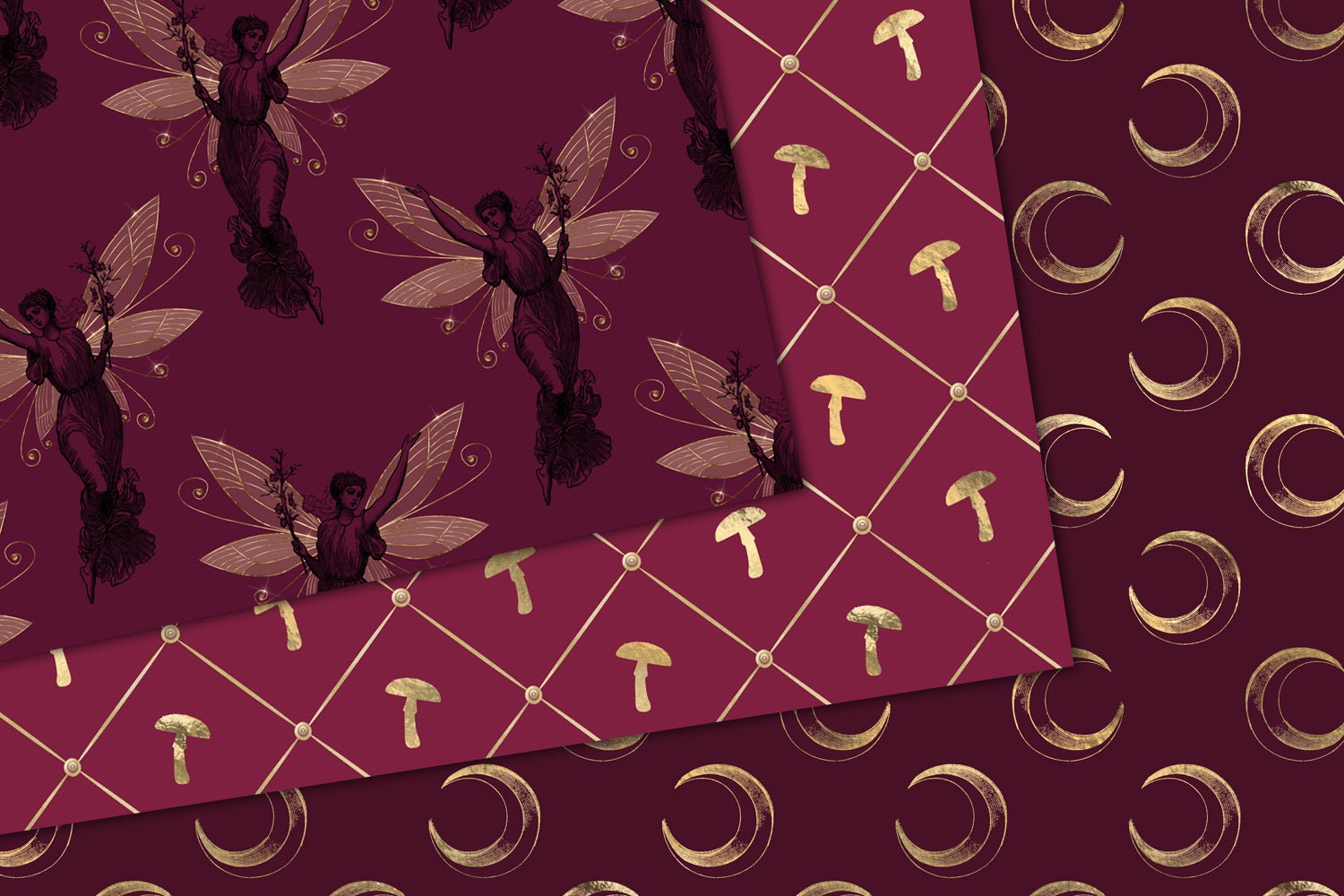 Burgundy and Gold Fairy Digital Paper Seamless Textures With | Etsy