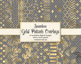 Gold Pattern Overlays for Digital Paper, Scrapbooking, Invitations, Gold foil Embellishments, 12x12 inches Gold leaf overlay clipart