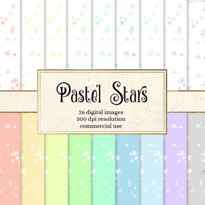 Pastell Sterne digitales Papier, digitales Sternenpapier, Sternenhimmel, Babypartypapier, druckbare Hintergründe, sanfte Farben nahtlose Muster