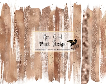 Rose Gold Paint Strokes Clipart, Glitter & Foil (Digital PNG)