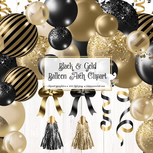 Black and Gold Balloon Arch Clipart Balloon Png Digital - Etsy