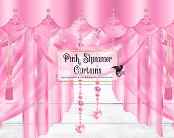 Pink Shimmer Curtains Clipart, digital curtain backdrop clip art graphics, stage curtains, theater drapes, curtain png overlays