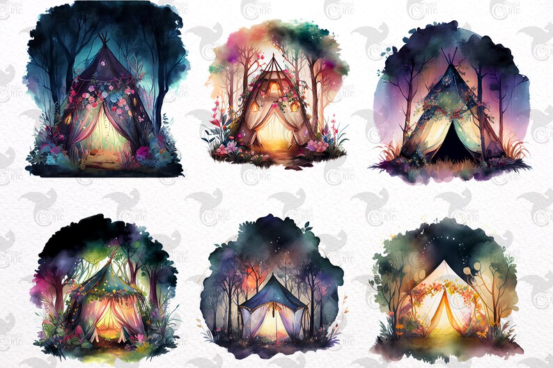 Watercolor Fairy Tent Clipart, Fantasy Camping Graphics (commercial Use ...