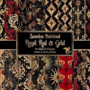 Digitalt papper med distressed royal red and gold-motiv - sömlösa utskrivbara digitala bakgrunder för kommersiellt bruk