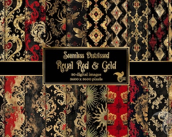 Distressed Royal Red and Gold Digital Paper - seamless printable digital backgrounds for commercial use