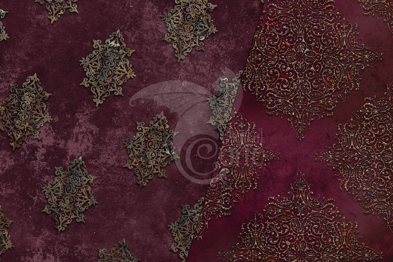 Rust Damask Texture Sangria Rust Damask Digital Paper – Burgundy Antique Seamless Patterns ...