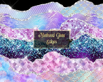 Mermaid Glam Edges Clipart - seamless glitter and foil metallic luxury borders in png format for commercial use