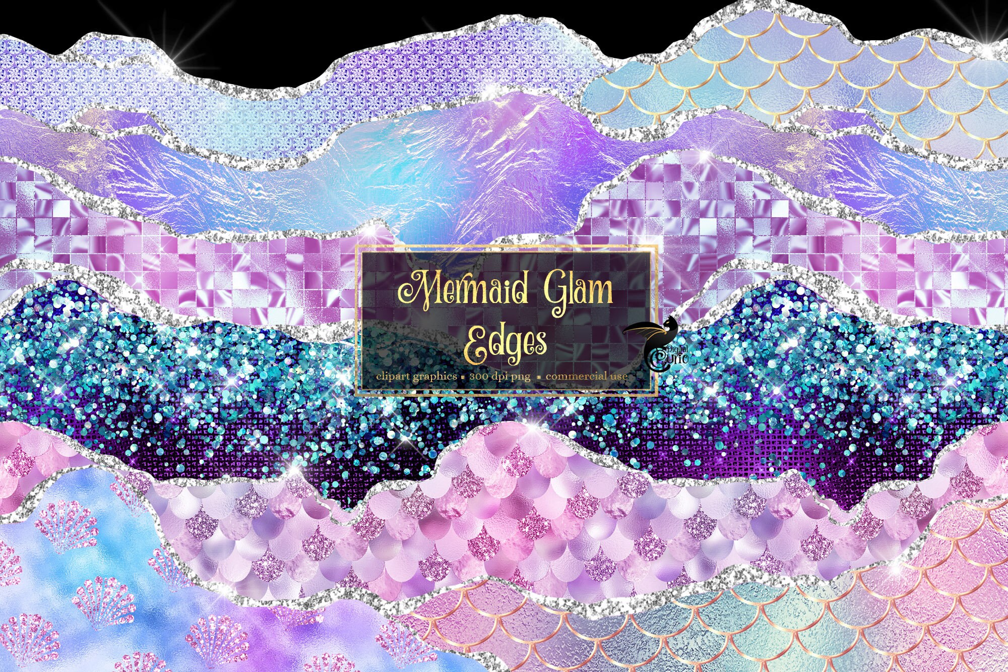 Mermaid Glam Edges Clipart Seamless Glitter and Foil Etsy