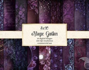 Magic Garden Digital Paper, Grunge Purple Textures (Digital Download)